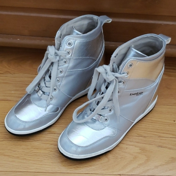 Bebe Silver Retro Charlane Sport High-Top Sneakers Size 9 - Picture 2 of 16